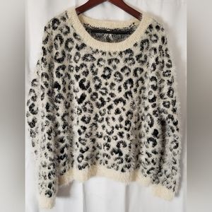 MUDD Womens Sweater Eyelash Yarn in Leopard Cheetah Design Size XXL
